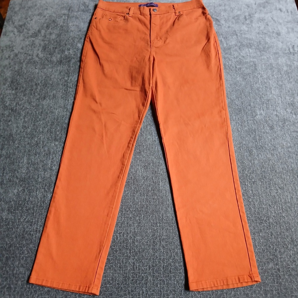 Gloria Vanderbilt Amanda Tapered Pants Womens 14 Orange High Rise Straight Leg